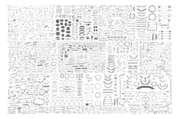 Download 998 Hand Drawn Frames, Banners &amp; Ribbons - Drawn Collection