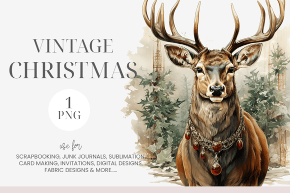 Download Watercolor Vintage Christmas Deer PNG - Deer png Collection