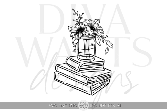 Download Flowers on Books Silhouette Artwork SVG - Artwork Collection