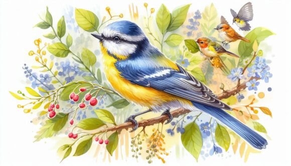 Download A Tempera Artwork of a Colorful Songbird - Artwork Collection