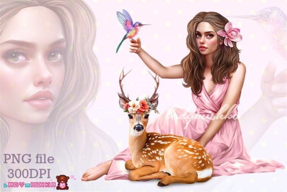 Download Woman with Deer PNG - Deer png Collection