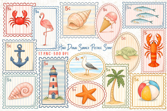 Download Hand Drawn Summer Postage Stamp Clipart - Drawn Collection
