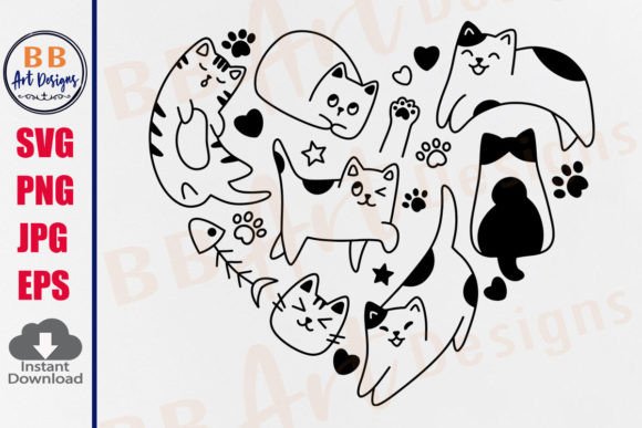 Download Cat Svg Heart Hand Drawn Doodle Cats Mom - Drawn Collection