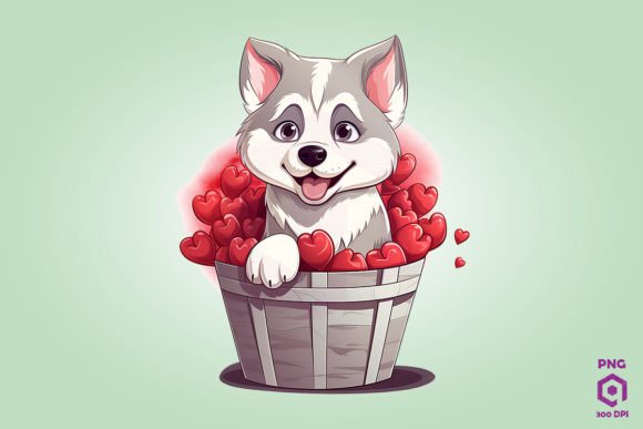 Download Siberian Husky Dog in Hearts Basket - Siberian husky dog Collection